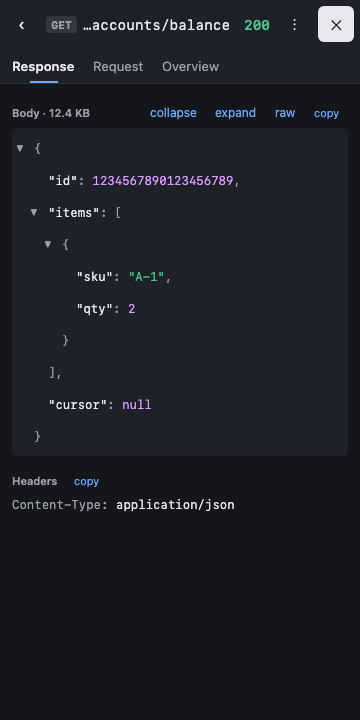 Overlay detail screen with a foldable JSON tree